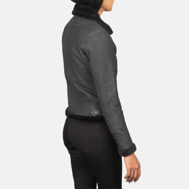 Womens Sherilyn B-3 Distressed Black Leather Bomber Jacket Tilted Back-8-1652199723750